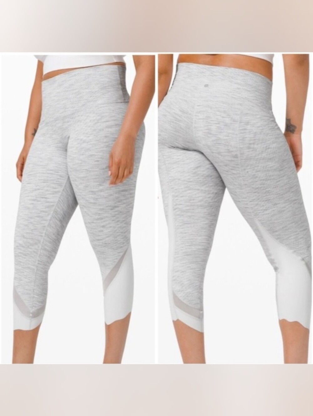 lululemon athletica Heather Light Gray Capri Leggings with White Panels